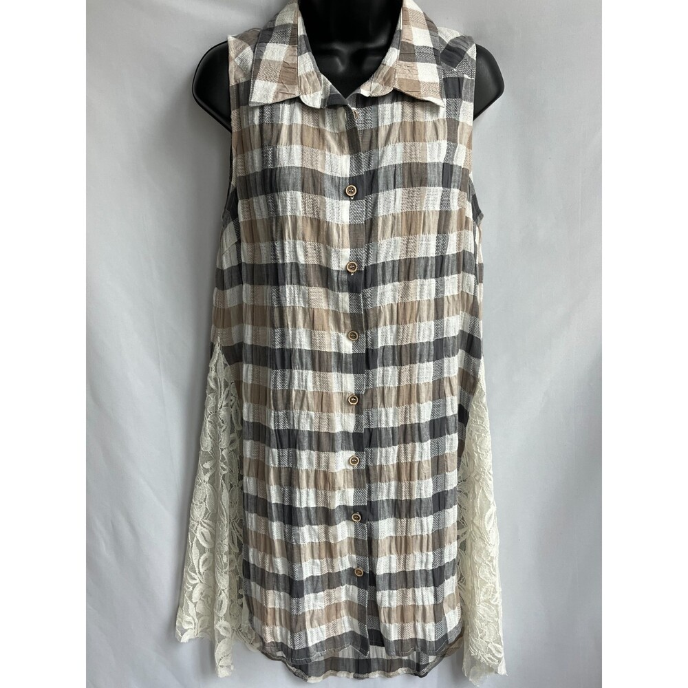 A'reve Anthropologie Womens Lace Checkered Tunic Dress M Mix Media Boho Academia